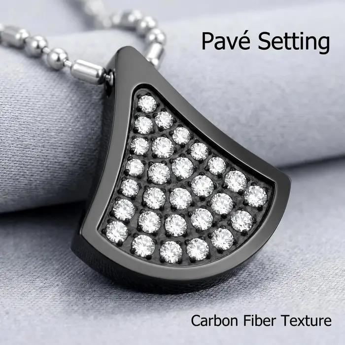 Collier pendentif éventail en acier inoxydable 316L plaqué PVD noir avec incrustation pavé de zirconium pour homme et femme occasions spéciales