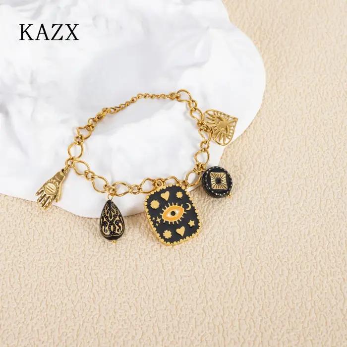 Bracelet Porte-Bonheur Œil Protecteur Acier Inoxydable Plaquée Or Bijou Bohème Protection Féminin Occasions Spéciales