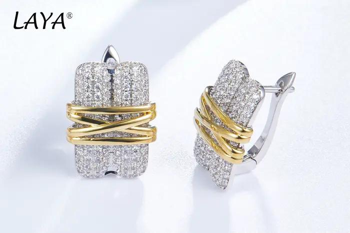 Laya Boucles D'Oreilles Ensembles De Bagues Pour Femmes En Argent Sterling 925 Mode Rétro Or Clair Multi-Lignes Brillant Zircon Original Bijoux Modernes