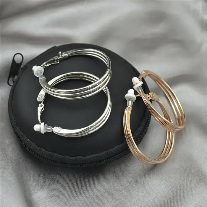Boucles d'oreilles à clip pour femmes sans piercing élégantes à la mode ronds or jaune clair rhodium occasionnels étudiantes professionnelles