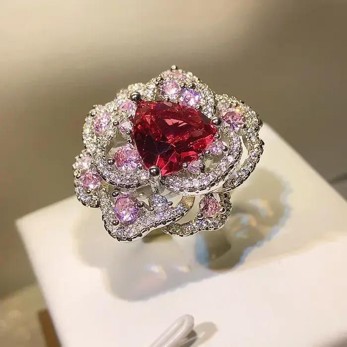 Bague en Argent Sterling 925 Sertie de Rubis et Zircone Cubique Luxueuse pour Femmes Occasions Spéciales Mariage Fiançailles Nouvel An Saint Valentin Pâques Fête des Mères