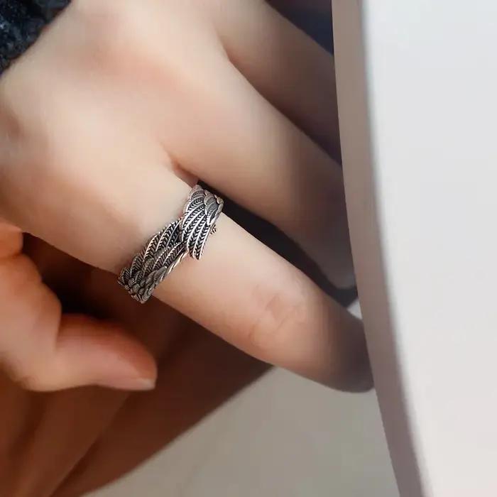 Bague rétro ailes d'ange pour femmes et hommes