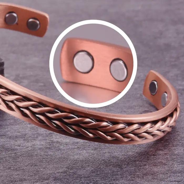 Bracelet magnétique torsadé en cuivre pur ajustable pour homme et femme avec fonction thérapie magnétique pour bien-être et style moderne