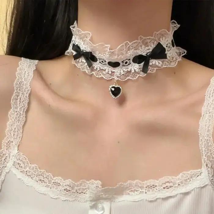 Nekclace ras du cou court en dentelle pour femmes et filles