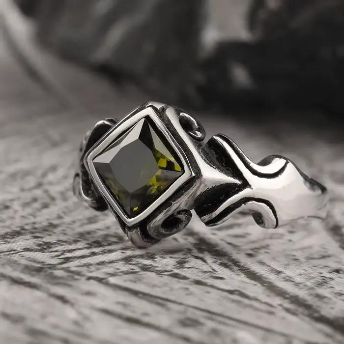 Bague rétro vintage en acier inoxydable sertie de zirconium pour homme, tracker d'humeur pour occasions spéciales et cérémonies