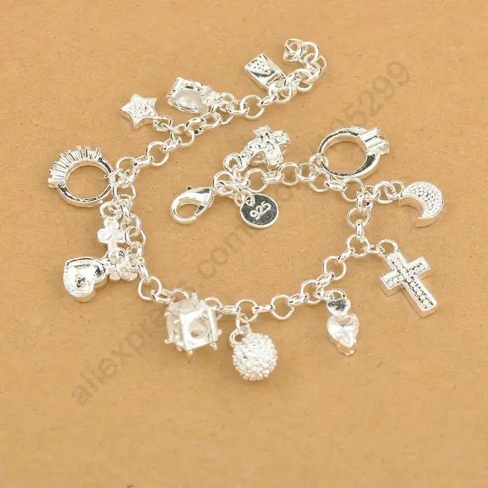 Original 925 en argent Sterling mode 13 pièces pendentif chaîne bracelet à breloques pour les femmes pour les