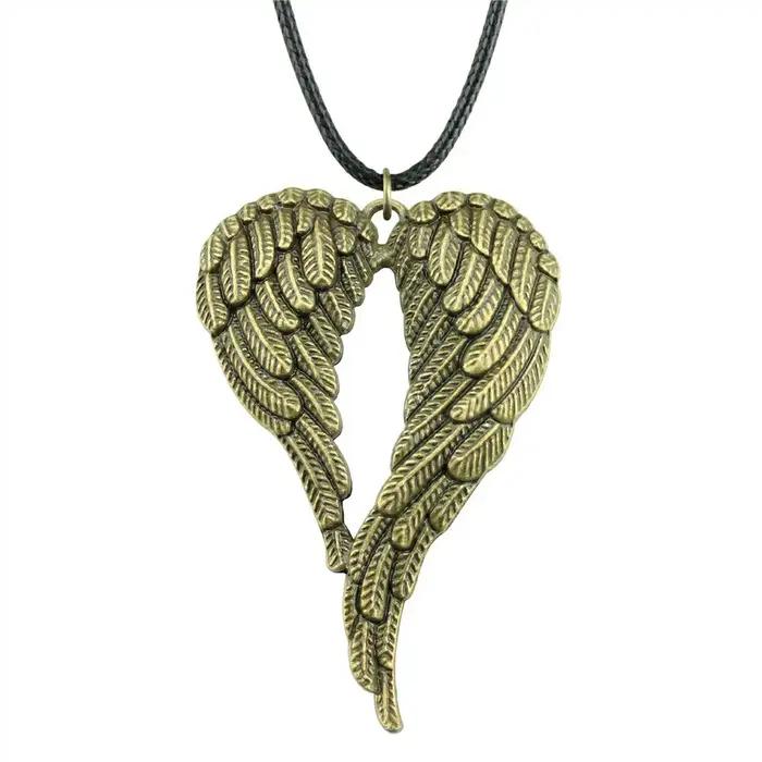 Collier en Faux Cuir Noir avec Double Ailes d'Ange