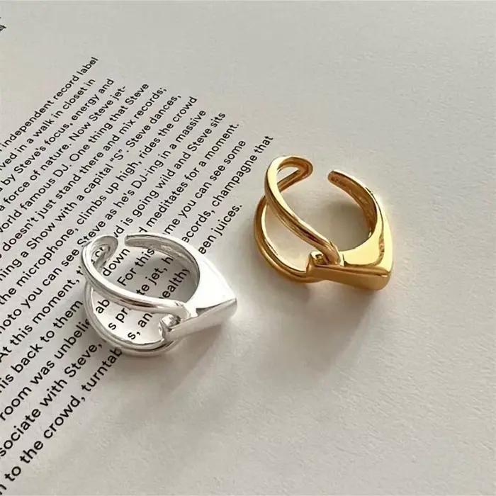 ANENJERY – bague géométrique pour femmes, anneau à ligne asymétrique lisse, Goden français, couleur argent, accessoires assortis