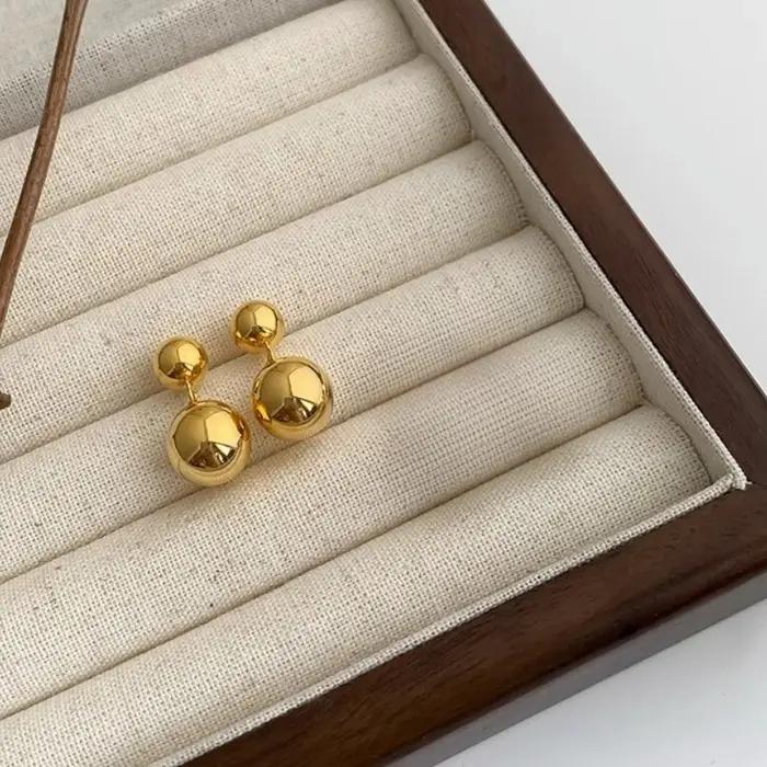 Boucles d'oreilles pendantes en forme de boule métallique pour femmes et filles, grande et petite, d
