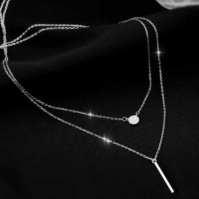 Collier Double rond en diamant Flash carré pour femmes