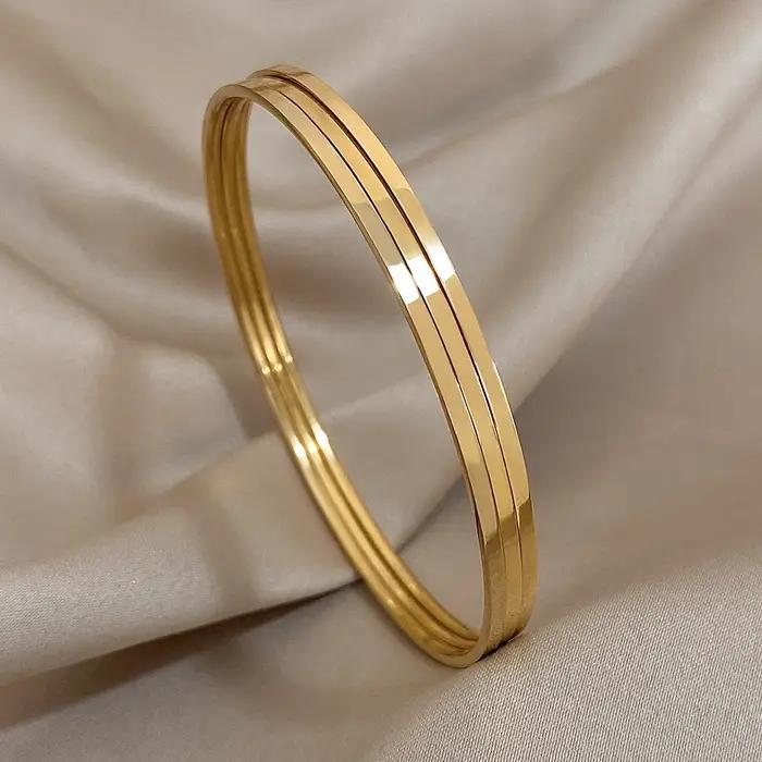 Bracelet en acier inoxydable plaqué or brillant 18 carats pour femmes, 3 pièces, bracelets de base m