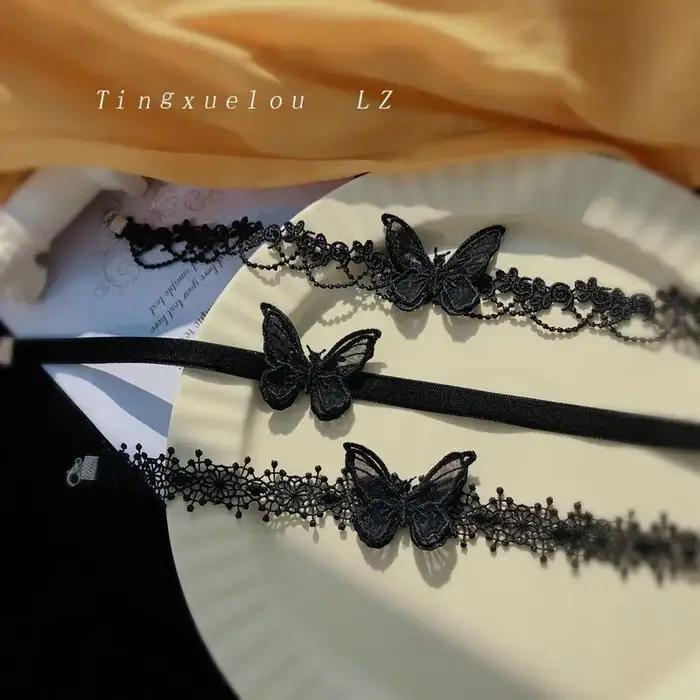 Collier en dentelle noire fait main pour femmes et hommes occasions spéciales papillon tridimensionnel elegance unique