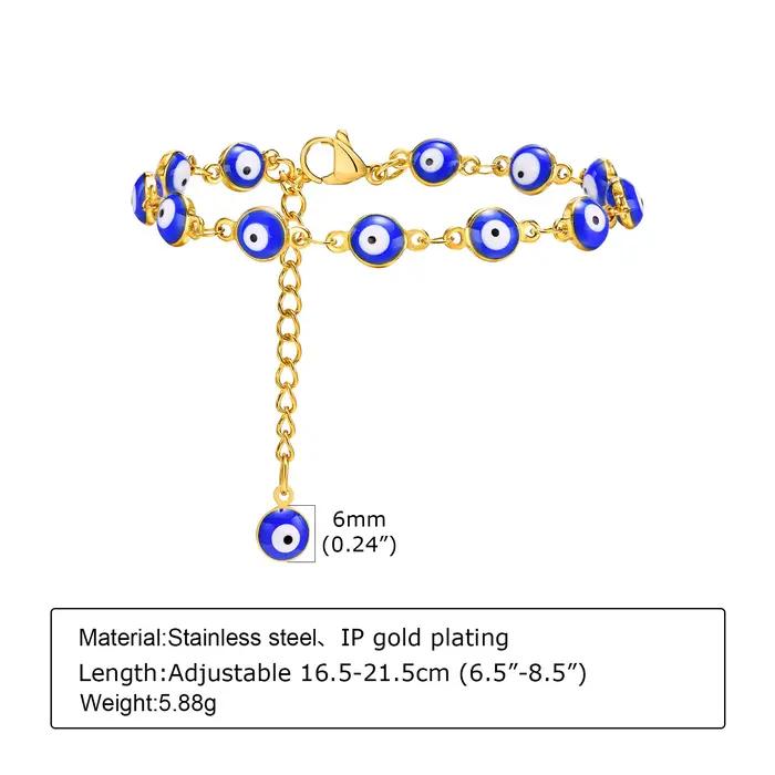 Bracelet Mauvais Œil en Acier Inoxydable, Bijoux Amulette de Protection, Lien Réglable Empilable, JOBlue