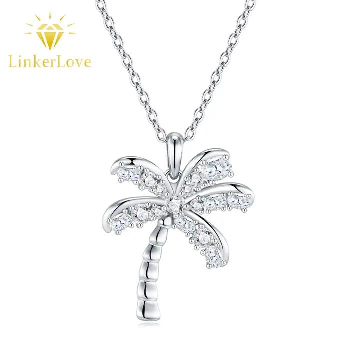 Collier pendentif palmier en argent S925 avec moissanite LinkerLove pour femme