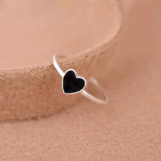 Bagues carrées noires couleur argent pour femmes et filles