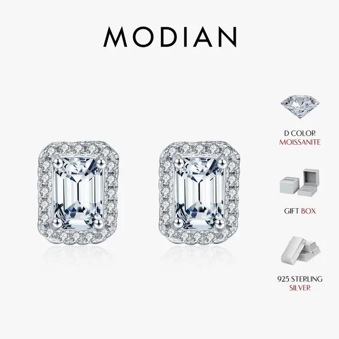 MODIAN classique émeraude coupe Halo boucles d'oreilles 925 en argent Sterling scintillant Moissanite