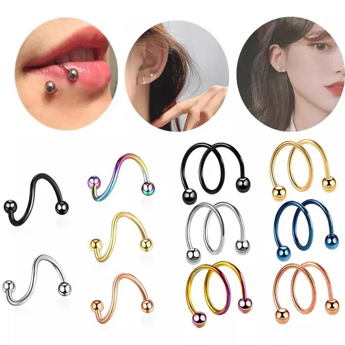 Boucles d'oreilles spirales en acier médical hypoallergénique pour piercing lèvres nez oreilles styles modernes femme occasions spéciales