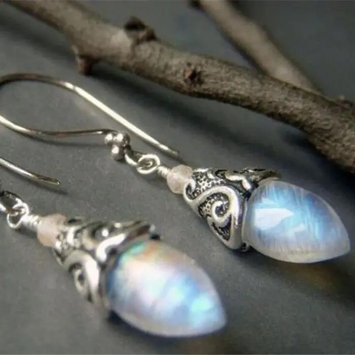 Boucles d'oreilles pendantes en argent antique pour femmes