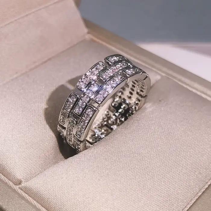 Bague multicouche en argent sterling 925 exquise AAAA + zircon blanc pour dames, fête, cocktail, bijoux cadeaux pour hommes et femmes