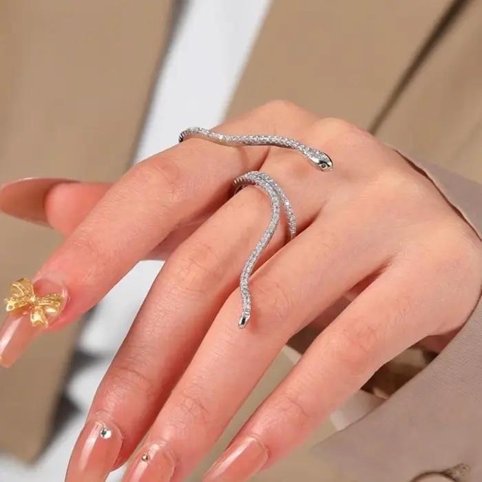 JWER Hip Hop Punk strass serpent anneaux pour femmes Cool Bijoux réglable cristal Double bagues mariages fête