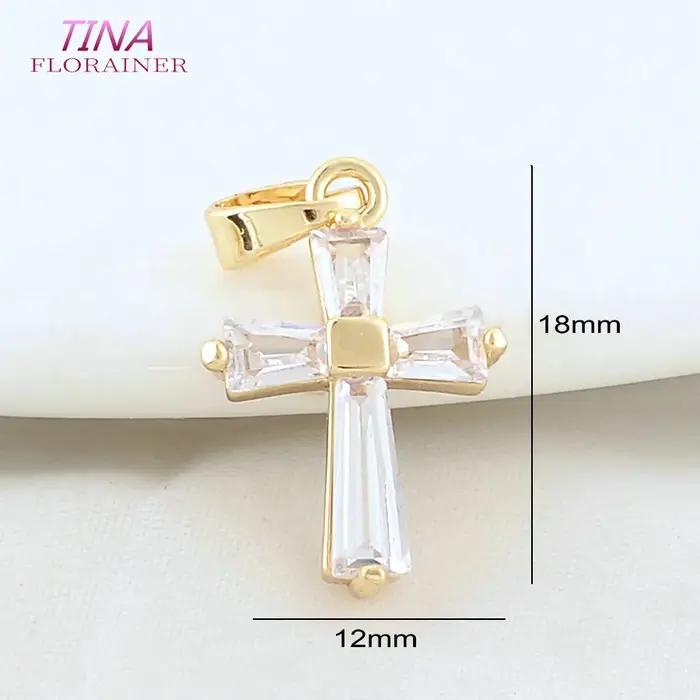 6 pièces de pendentifs croix en laiton couleur or 14K avec zircon, 12*18MM, pour la fabrication de colliers, boucles d'oreilles et accessoires de bijoux