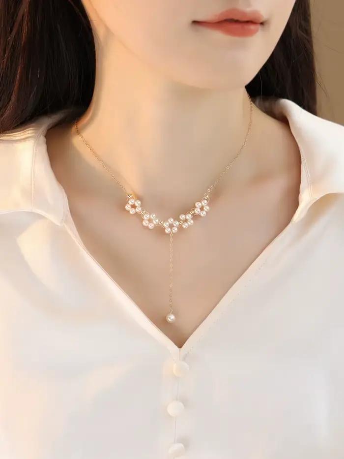 Lii Ji véritable perle Tinny perles fleurs faites à la main collier 45 cm réglable 14K rempli d'or ne se décolore pas femmes collier de mariage