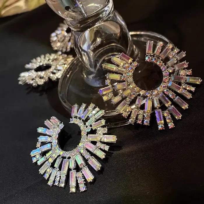 Boucles d'oreilles de luxe en cristal exagérées pour femmes