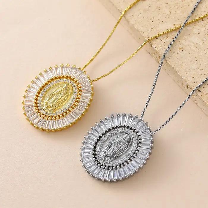 MHS.SUN AAA Zircon Religion bijoux catholique vierge Guadalupe pendentif collier mode or/argent plaqué tour de cou pour femmes hommes