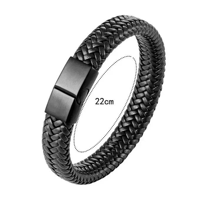 Bracelet magnétique Vintage en cuir PU noir pour hommes