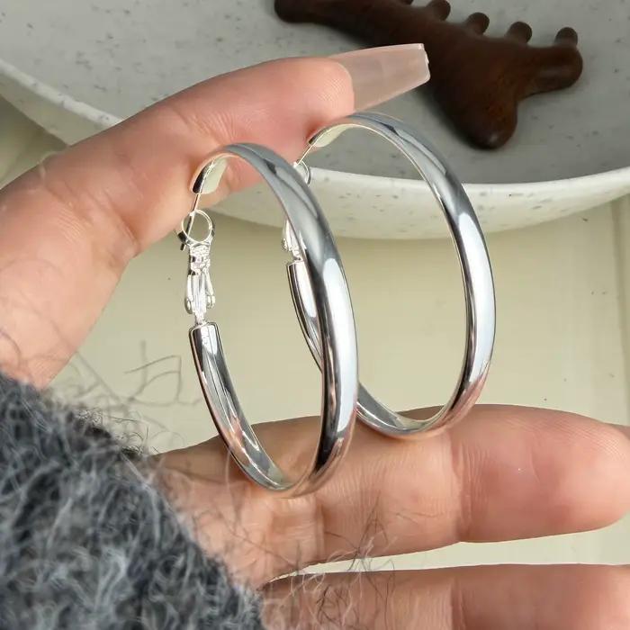 Boucles d'oreilles en argent Sterling 925 pour femmes, tendance, géométrique, grand rond, Simple, bijoux, prévention des allergies, accessoires cadeaux de fête