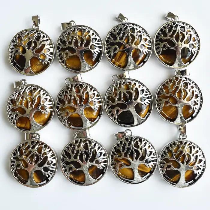 Pendentifs arbre de vie en alliage de pierre sodalite naturelle, 12 pièces/lot, à la mode, pour acce