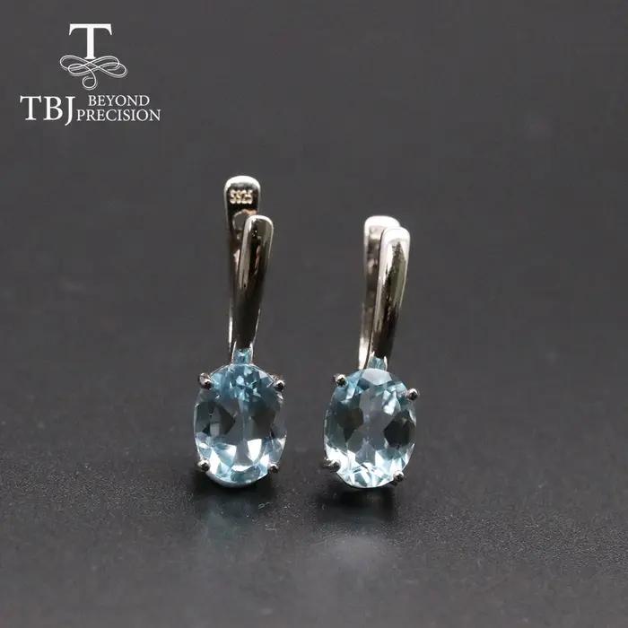 TBJ-Boucles d'Oreilles promenales en Argent Sterling 925 pour Fille, Bijoux en Topaze Bleu Ciel, Sty