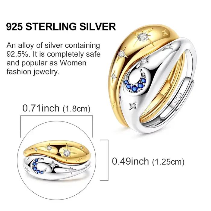 Bague en argent Sterling 925 motif étoile et lune pour engagement et occasions spéciales femmes filles bijoux cadeaux d'anniv