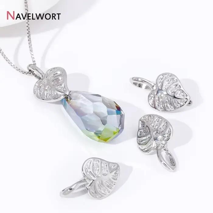 Pendentifs feuille plaqués rhodium avec fermoirs à pince, crochets de collier, connecteurs, matériaux de fabrication de bijoux DIY, fournitures pour bijoux