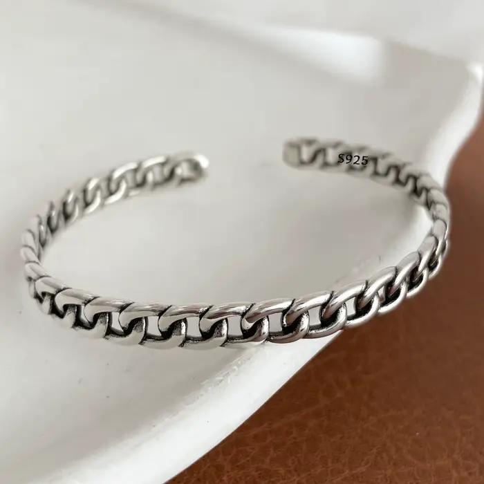 Bracelets creux en argent regardé 925 pour femmes, bijoux de fête, cadeau d'anniversaire, tendance, vintage, simple, rétro, accessoires