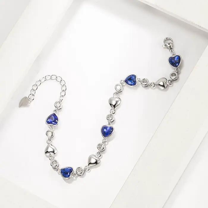 Bracelet en argent sterling 925 avec zircon bleu exquis