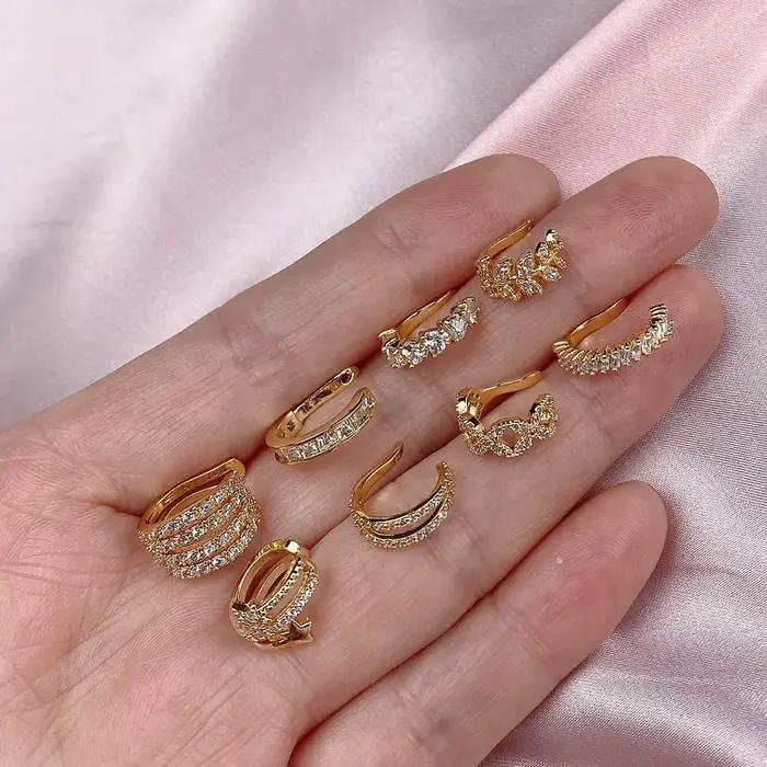 Boucles d'oreilles à Clip en forme de feuille de cristal CZ pour femmes