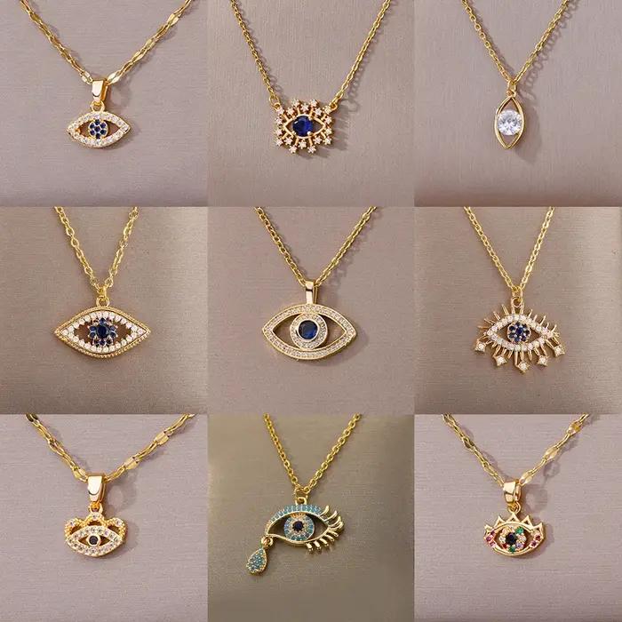 Collier mauvais œil bleu en Zircon pour femmes