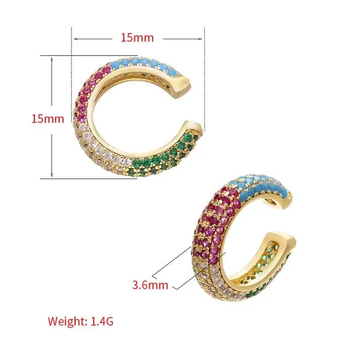 1 pièce Manchette d'oreille à clip, Bijou d'oreille non percé, Couleur Or Argent, Zircon Cubique Arc-en-ciel, Bleu Noir Transparent