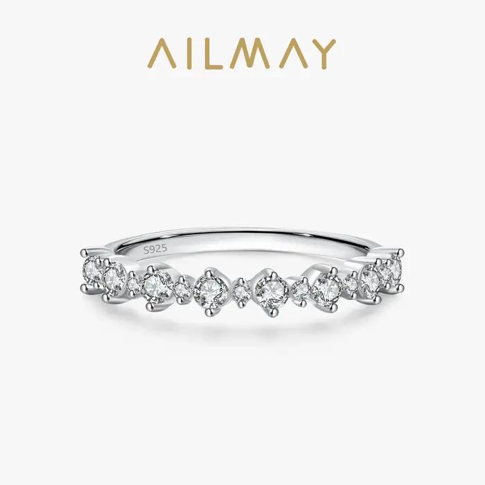Ailmay classique 100% 925 argent Sterling 5A zircone éblouissante Simple empilable anneaux pour les