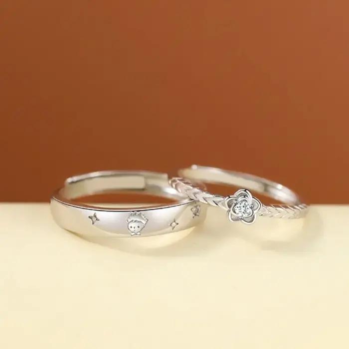 Bagues de Couple Prince Rose couleur argent pour femmes et hommes