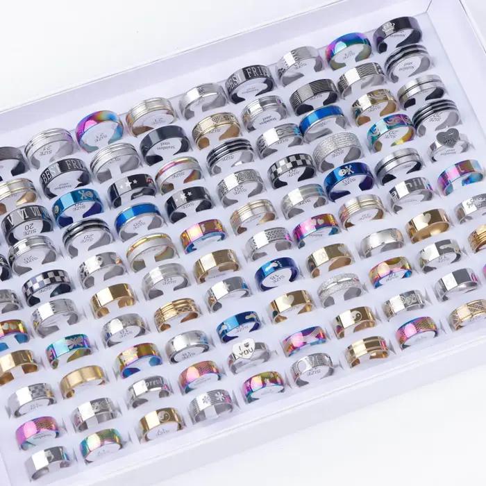 10/20/30/50Pcs Classique Mode Rayure Creux Autocollant Coloré Bague En Acier Inoxydable Tendance Fem
