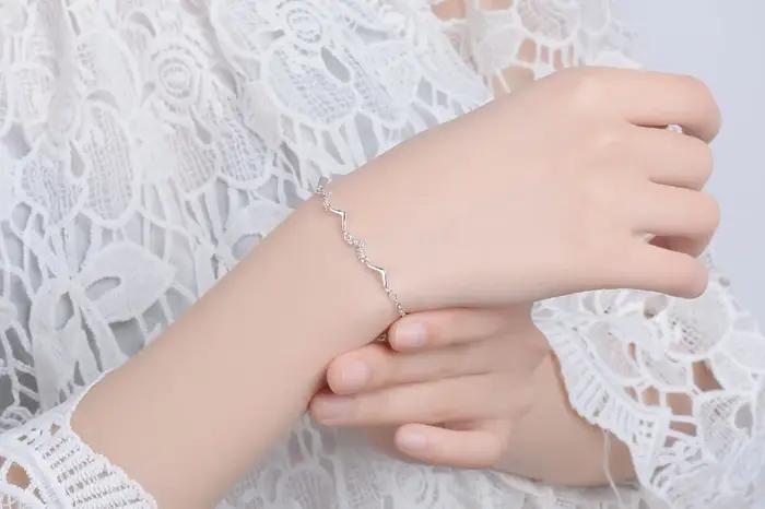 Nouveau Simple mode 925 Bracelet vague en argent Sterling pour les femmes zircone bijoux fins Pulseira Feminina S-b148