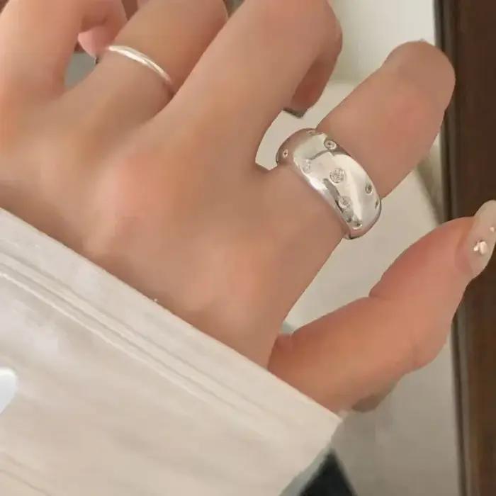 Bijoux pour femmes, anneaux larges en argent sterling 925 avec zircon