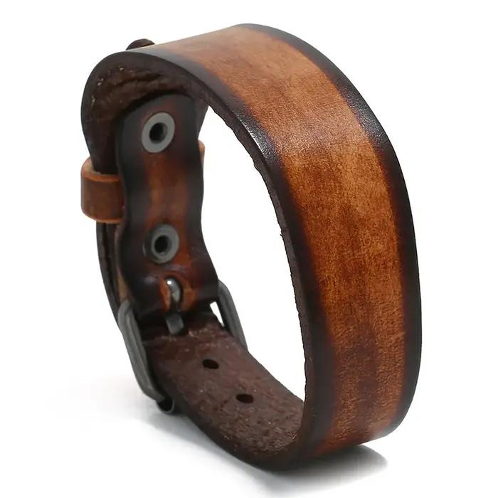 Bracelet rétro en cuir véritable pour hommes et femmes, chaîne à main Simple, bijoux de Style géomét
