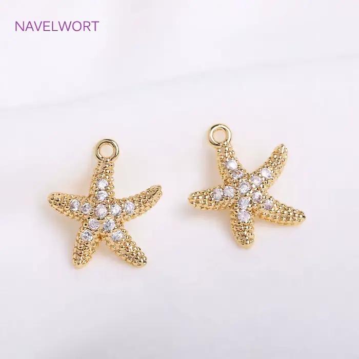 breloque pour fabrication bijoux Breloque tendance en forme d'hippocampe, d'étoile de mer ou de queue de poisson, pendentifs en Zircon incrusté plaqué or 14K, pièces de bricolage