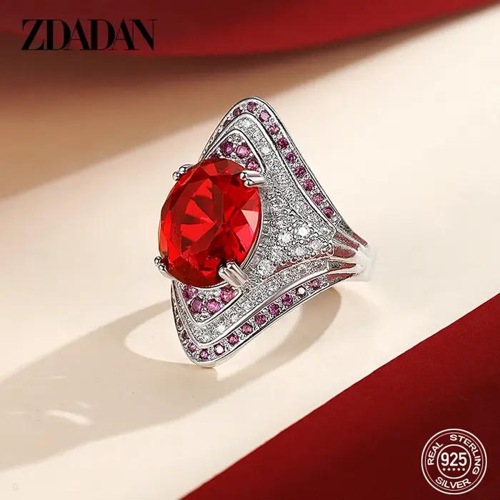 ZDADAN – bague en argent Sterling 925 avec rubis pour femmes, bagues en Zircon, bijoux à la mode, ca