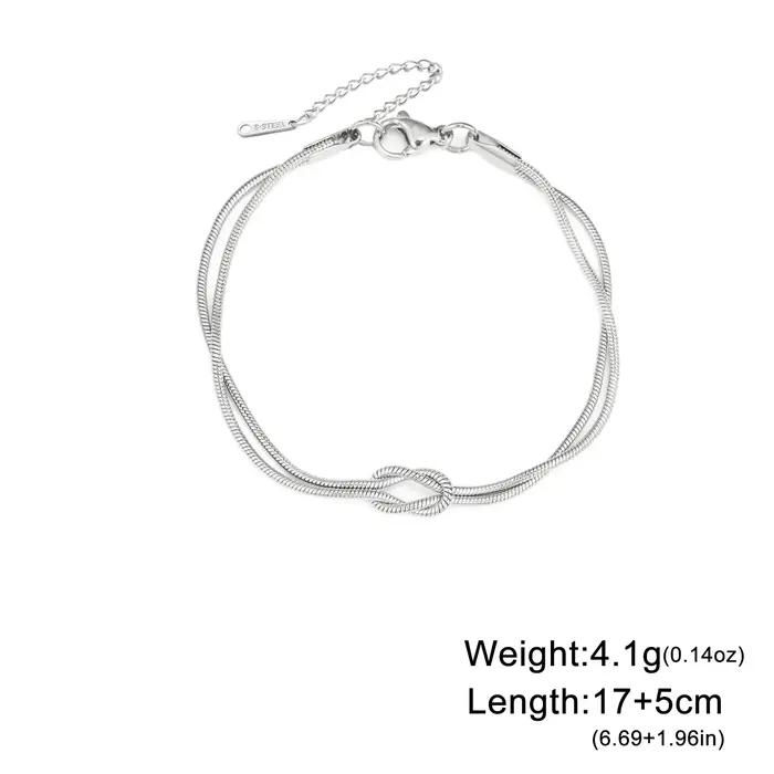 Bracelet Double Chaîne Serpent Nœud d'Amour Acier inoxydable Couleur Or Bracelets Ajustables Femmes Hommes Couple Bijoux Minimalistes
