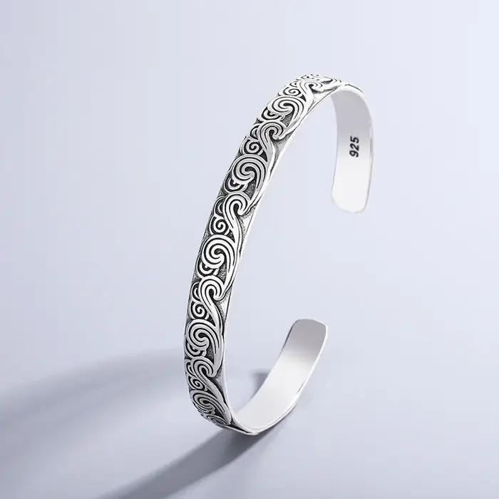 Nouveauté rétro vague Bracelets 925 bijoux en argent Sterling mode Spray personnalité doux nuage ouverture
