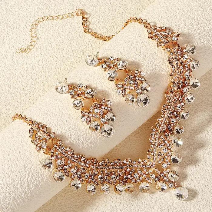 ATA ALLO-Ensemble Collier et Boucles d'Oreilles Classique de Mariage